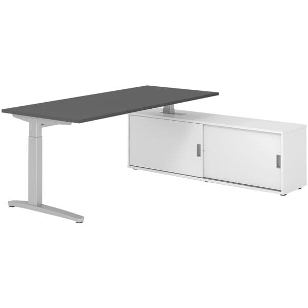 HAMMERBACHER Schreibtisch höhenverstellbar (manuell) inkl. Sideboard »Alicante« 180 cm C-Fuß grau, 180x85x80 cm Image