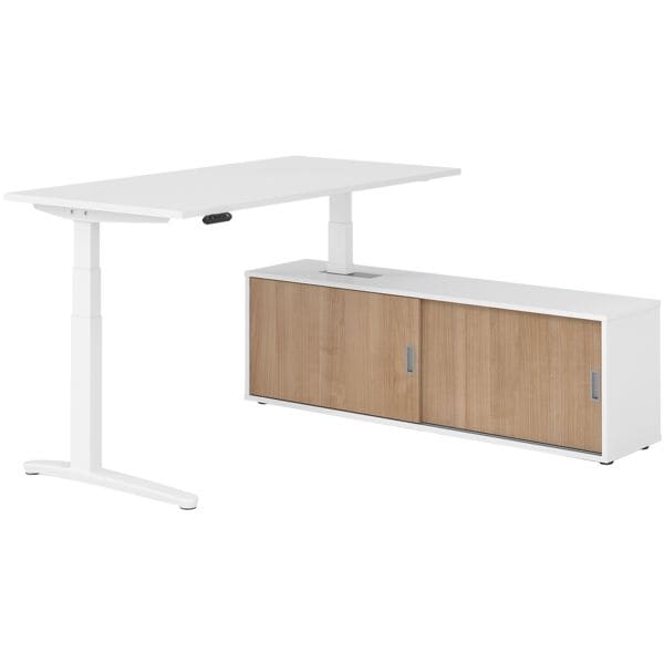 HAMMERBACHER Schreibtisch höhenverstellbar (elektisch) inkl. Sideboard »Alicante« 160 cm C-Fu weiß, 160x129x80 cm