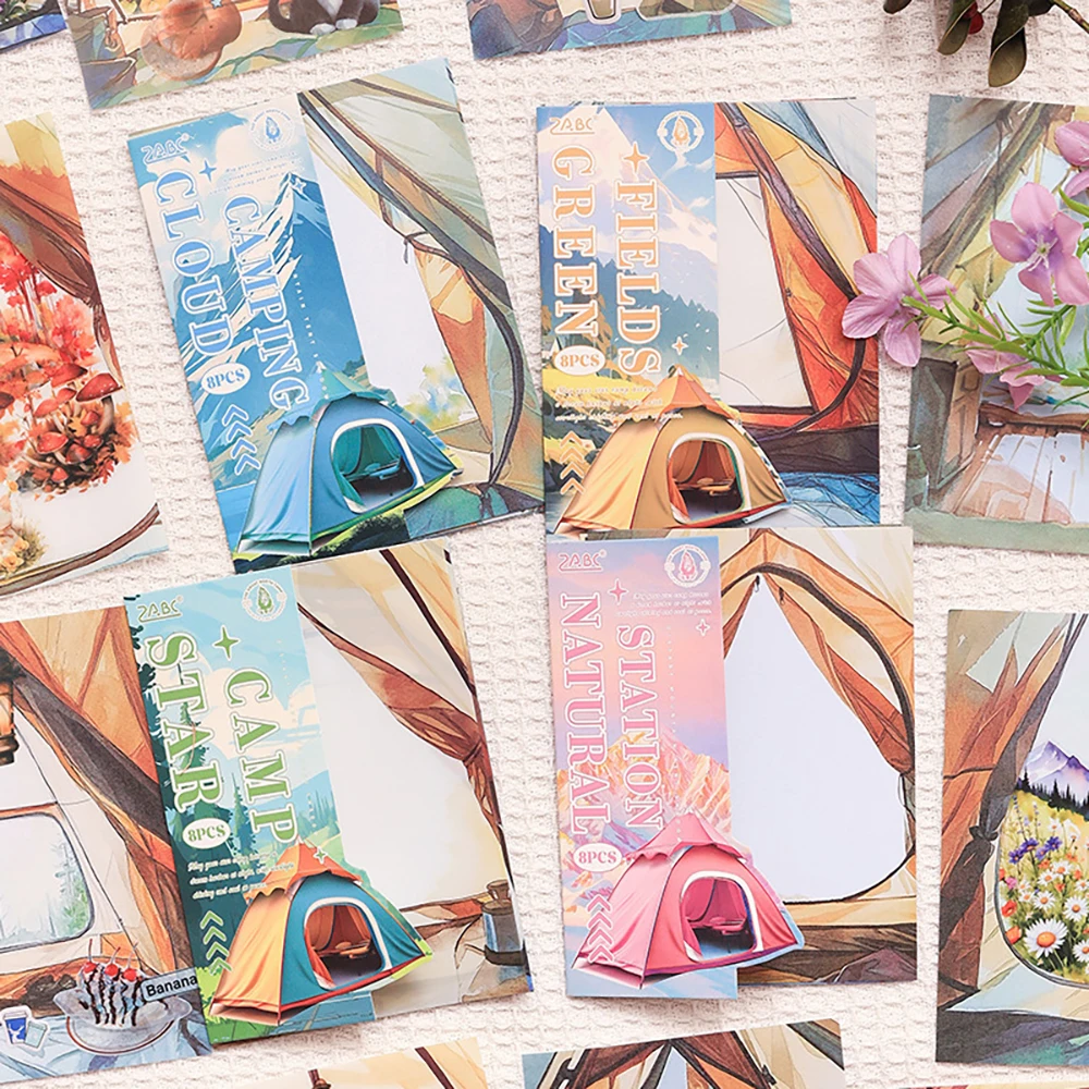 Kreative Zeltsticker, handgemachte Zelt-Tagebuch-Dekorationsmaterialien im Instagram-Stil, Landschaftsgestaltungsgrundlage, DIY-Hintergrundsticker Image
