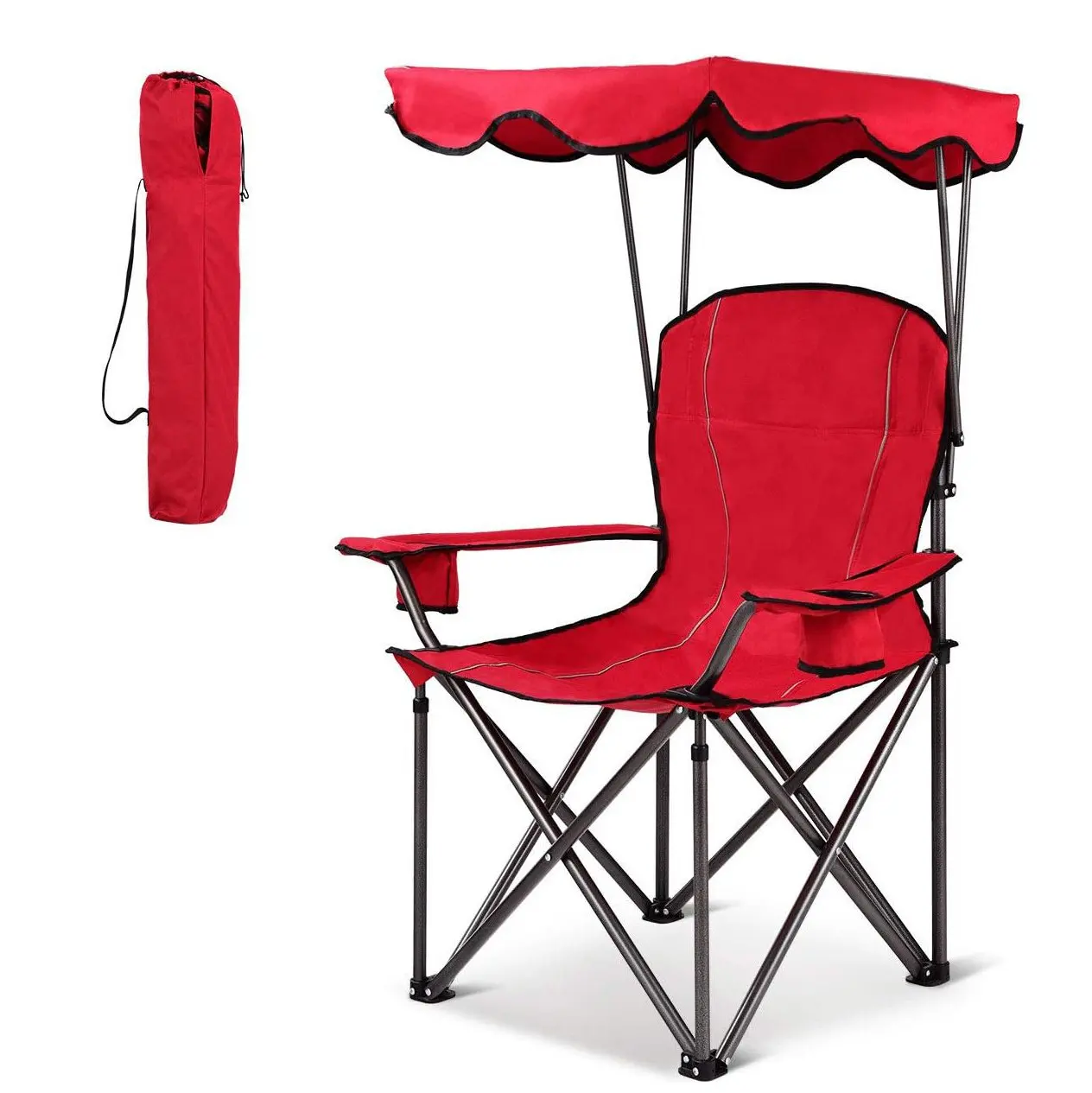 Campings tuhl mit Sonnen verdeck, Angels tuhl mit Getränke halter, Klappstuhl mit Trage tasche, Klappstuhl 120 kg Tragfähigkeit