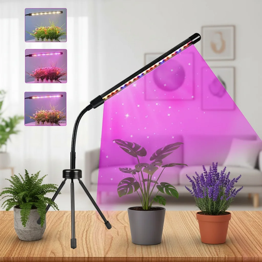 LED-Wachstumslampe USB Dimmbar 3/9/12-Stunden-Timer Vollspektrum 3 Farben Stativ Pflanzenwachstumslampe Blumen- und Sämlingsbeleuchtung Image
