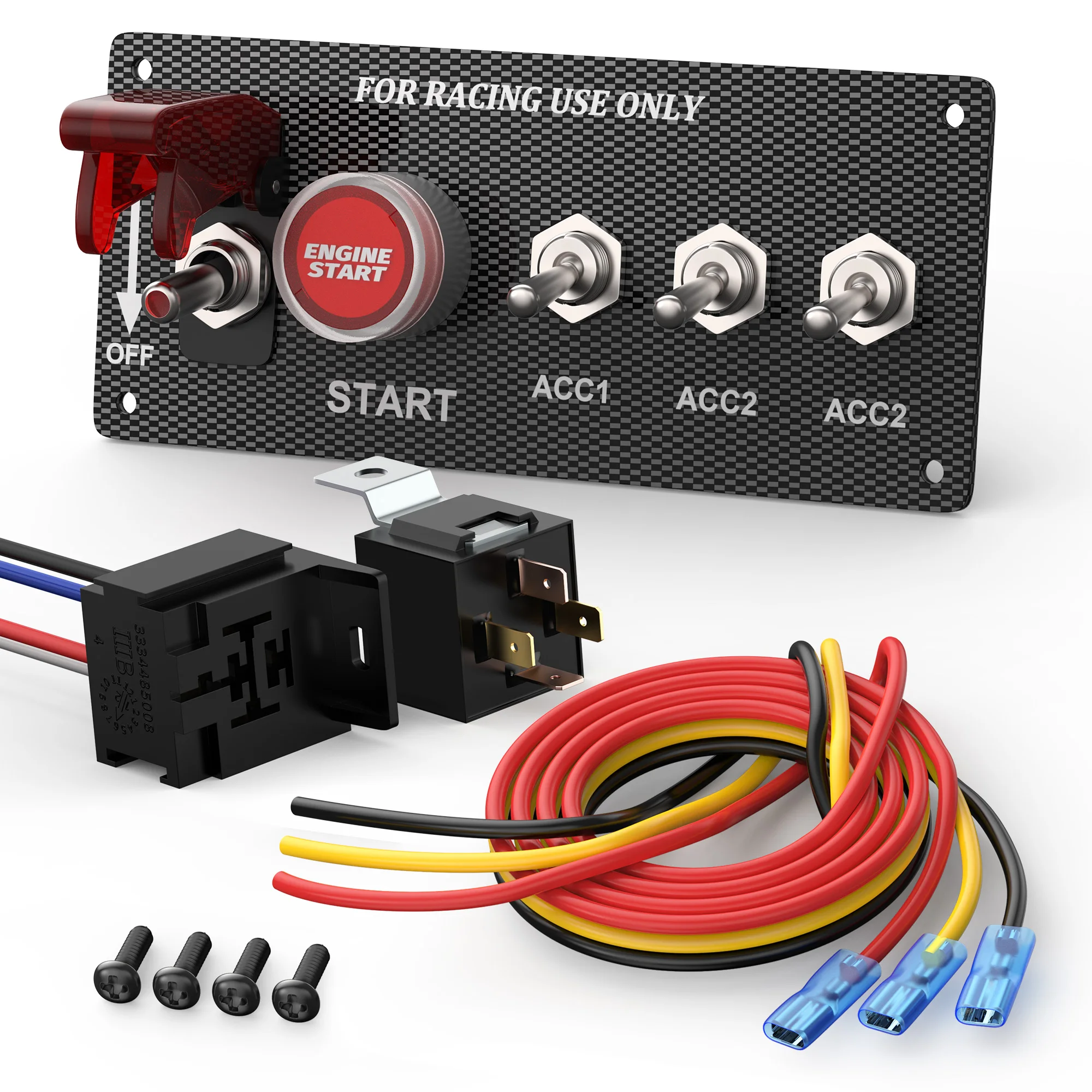Daiertek 12v Rennwagen Zünd schalter Panel Motor Start Stopp Zündung Druckknöpfe LED Kippschalter Panel Carbon für LKW Image