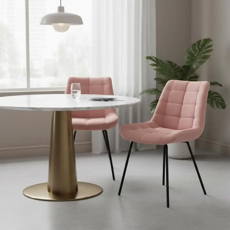 2er-Set Esszimmerstühle, Akzentstühle, Küchenstühle, Retro-Design, Samtoptik, 50 cm x 61 cm x 79 cm, Rosa