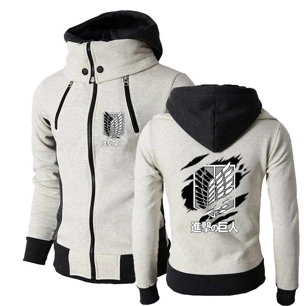 2025, japanische Anime-Jacke, Frühling und Herbst, Herren-Kapuzenpullover mit Stehkragen, Attack on Titan, Logo-Druck, sportlicher, bequemer Mantel Image