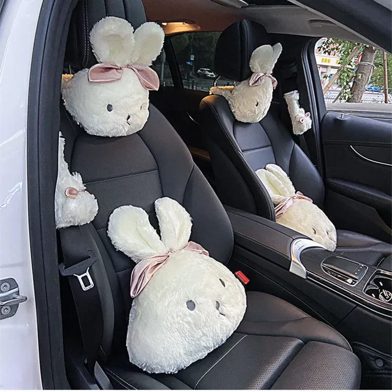Car Headrest Pillow, Cute Bunny Plush Neck Support Pillow for Car, Lumbar Cushion for Office Chair, Soft Plush Car Accessories