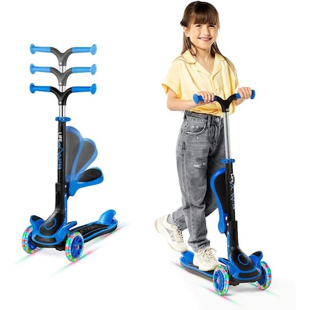 LIFEMASTER LIFMS22 Kids 3-Wheel Scooter with Foldable Seat, LED Wheels,