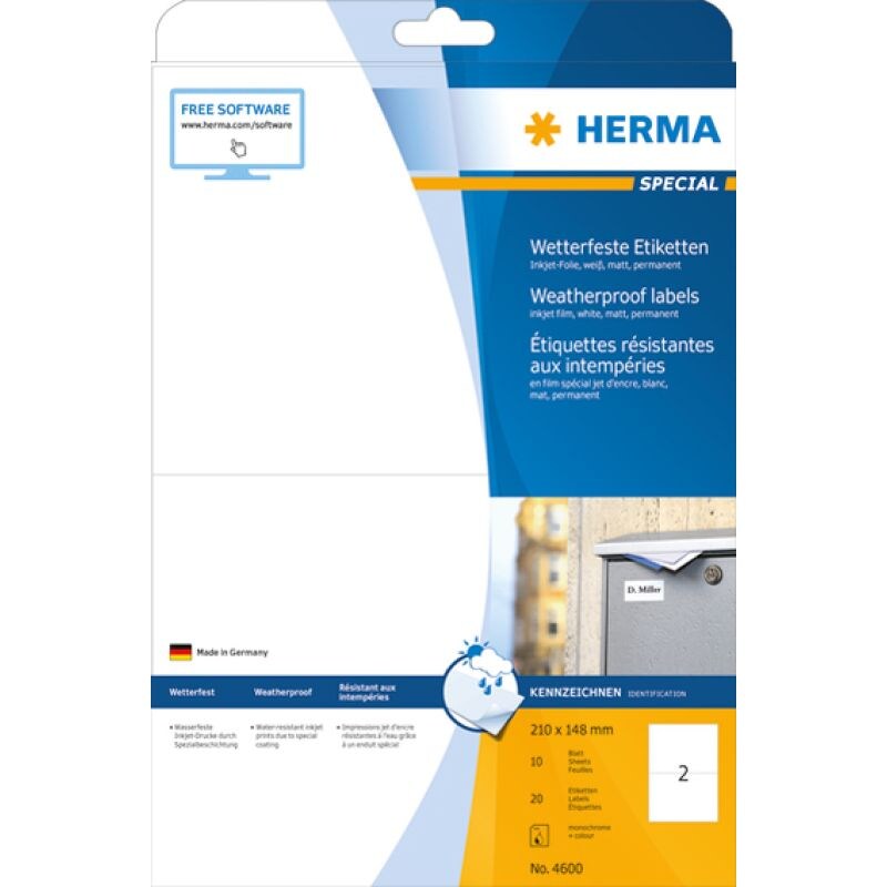 HERMA Inkjet Folien-Etiketten, 210 x 297 mm, weiß Image