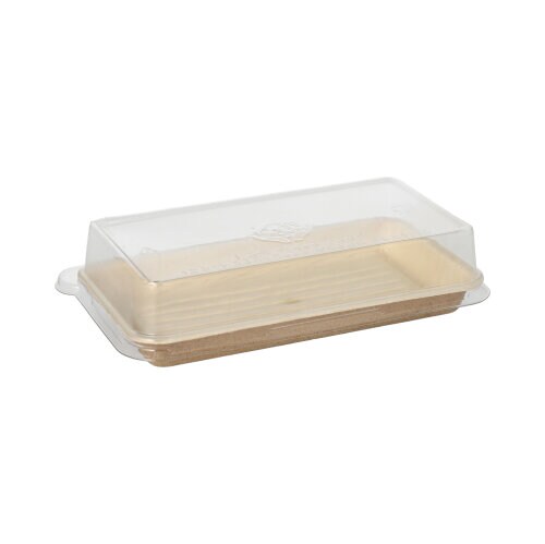 Papstar 10 Sushi-Schalen Palmblatt eckig 100 ml 4,3 cm x 18,4 cm x 10,4 cm natur mit rPET Deckel "Kombipack" Image
