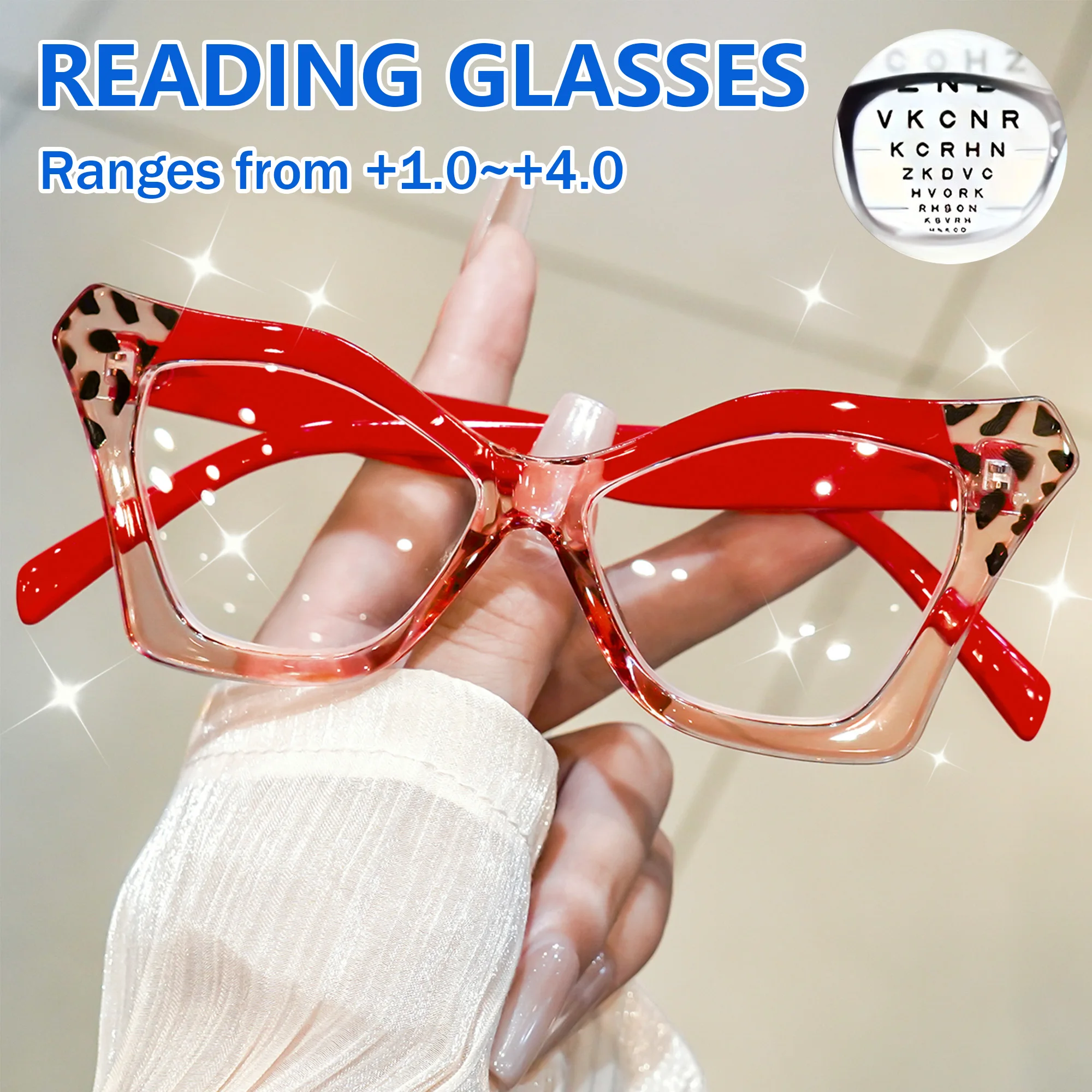 Cat Eye Lesebrille Retro Floral Fashion Presbyopie Brille Farbblock Leser für Damen Herren +1,0 bis +4,0 Image