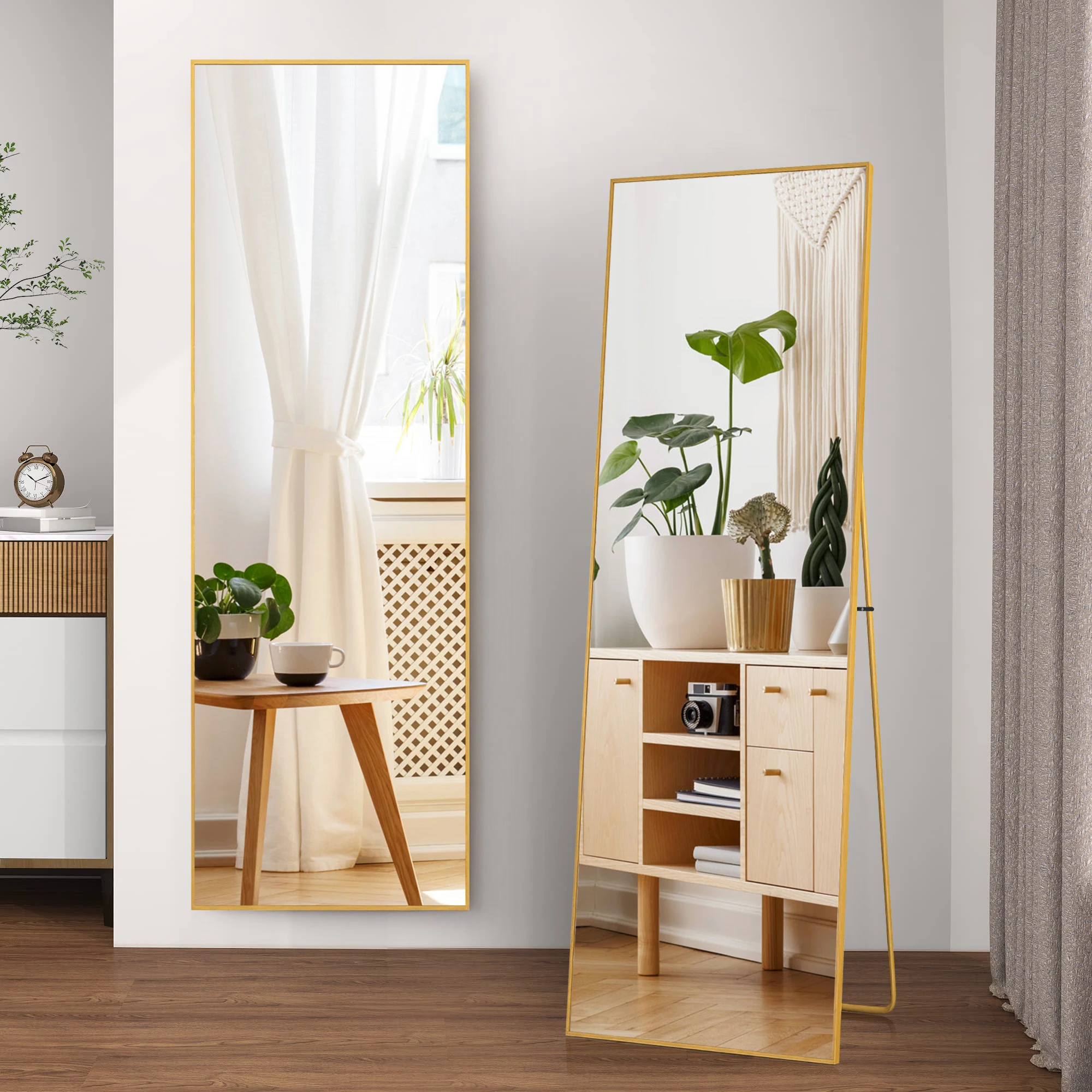 Anajqaqia 164–177 cm großer Ganzkörperspiegel, rechteckiger Standspiegel mit Metallrahmen, Wandspiegel für Wohnzimmer