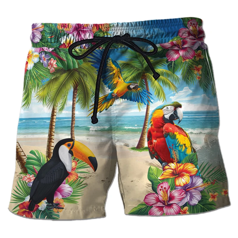 Parrot 3D-Druck, sportlich, schnell trocknend, atmungsaktiv, für Herren und Damen, für den Außenbereich, Straße, Strand, Urlaub, hawaiianisches Meer, lässige Mode, Shorts, Top Image
