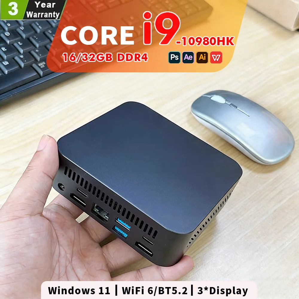 NEUER Core i9-10980HK Tragbarer Mini-PC Computer Windows 11 16GB/32GB DDR4 1/2TB SSD Gaming-Computer WiFi 6 Büro-Mini-Desktop Image