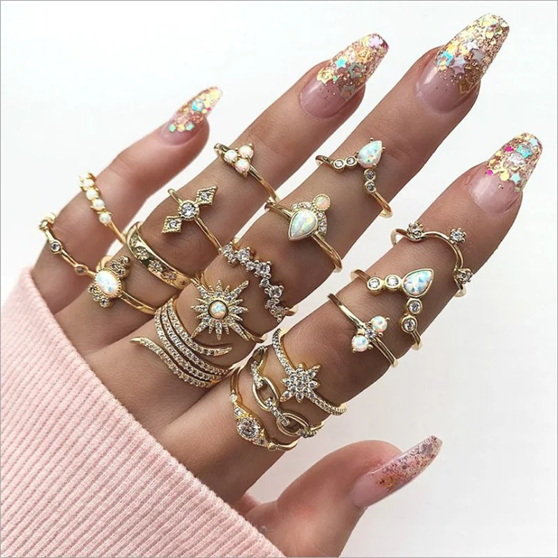 17 Teile/satz Luxus Klarem Kristall Stein Hochzeit Ring für Frauen Männer Wasser Tropfen Blumen Sonne Geoemtric Schmuck Alem Image