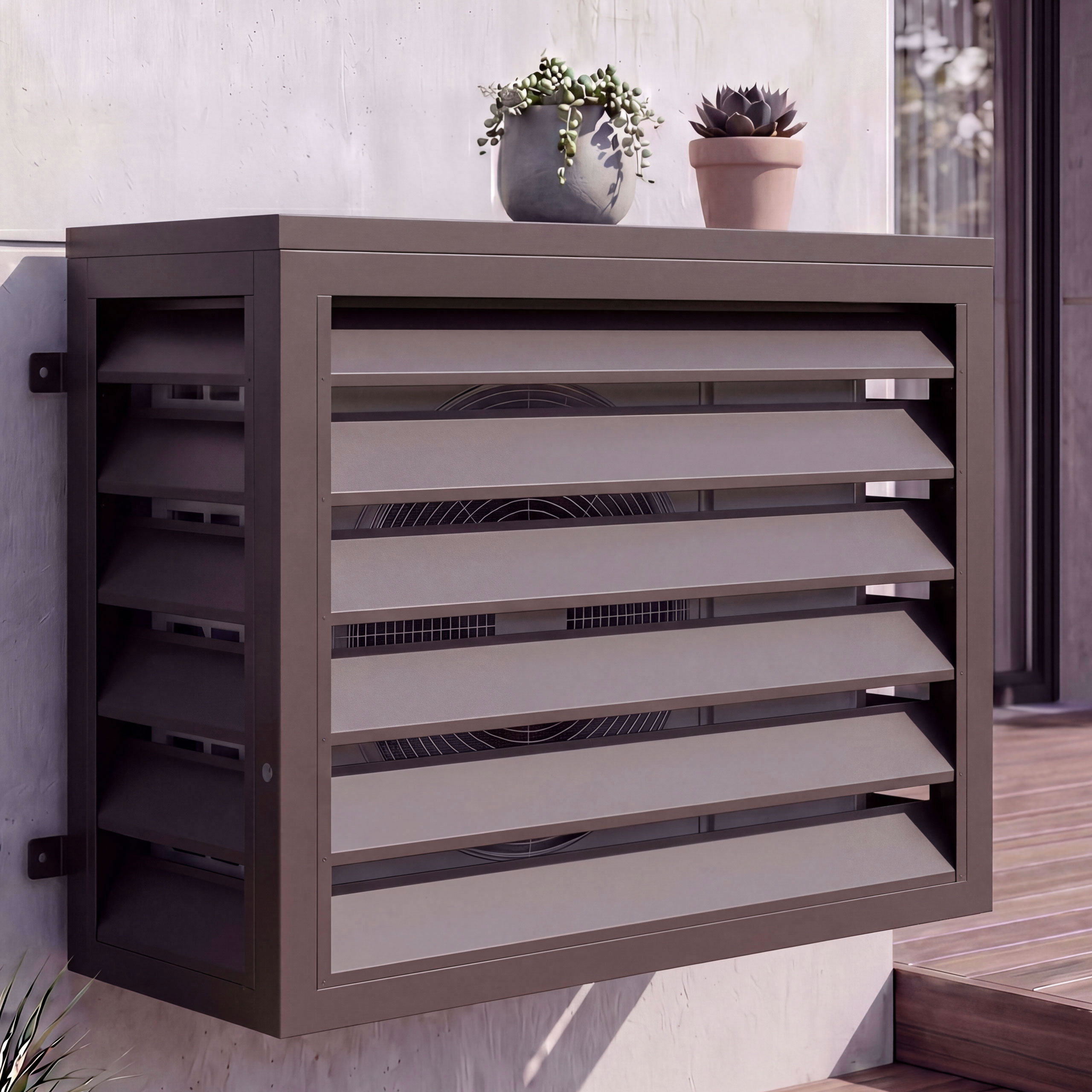 Verkleidung für Klimaanlage/Wärmetauscher HWC-O43, Abdeckung Schutzgitter, Metall 73x97x38cm ~ dunkelbraun Image