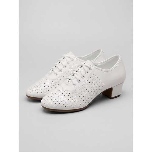 Weiße Oxford-Tanzschuhe für Damen – atmungsaktive Schnürschuhe mit Absatz für Jazz, Stepptanz, Lateinamerikanische Tänze und Gesellschaftstänze Tanztraining