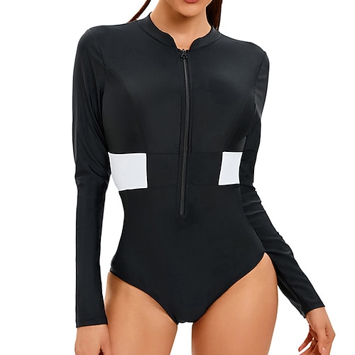 Damen Anti UV Shirt Badeanzug Badeanzug Bademode Bedruckt Reißverschluss UV-Sonnenschutz UPF50 Langarm Bademode Surfen Schwimmen Sommer Image