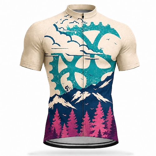 Herren Radtrikot Geometrisch Kurzarm Fahhrad Trikot Oberteil mit 3 Gesäßtaschen UV-beständig Schnelltrocknend Mit Taschen Frontreißverschluss Sport Rosa Purpur Orange Bekleidung Image