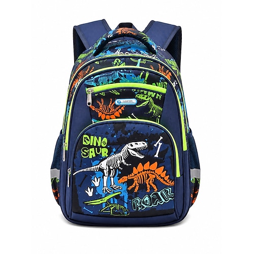 Jungen-Schulrucksack mit Dinosaurier-Motiv Rucksack mit Astronautenmotiven, großes Fassungsvermögen, viele Fächer, leichter Reiserucksack aus Polyester für Grundschule, Camping und den täglichen Image