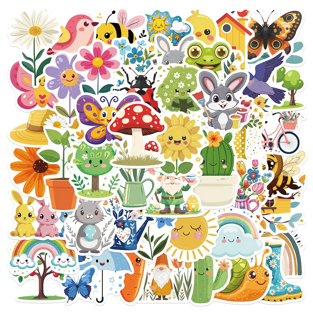 50-100 Stück Niedliche Cartoon Frühlings- & Sommer-Aufkleber, Wasserfeste Sticker Perfekt für Handys, Wasserbecher, Tagebücher, Notizbücher Image
