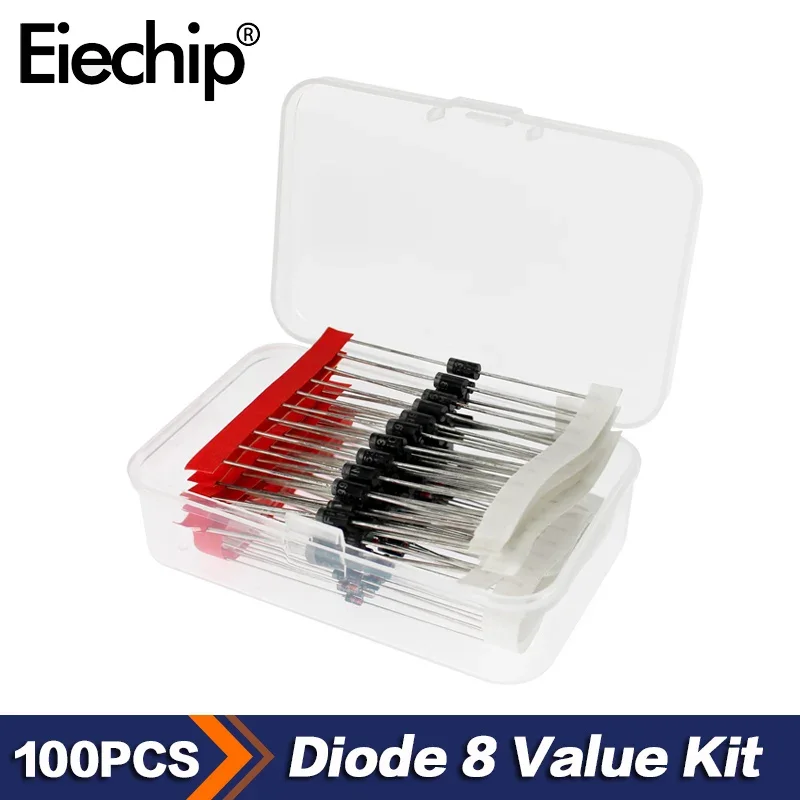 100 Stück Dioden-Kit Gleichrichterdiode Schnellschaltdiode Schottky-Diode 1N4148 1N4007 1N5819 1N5399 FR107 FR207 1N5408 1N5822 Image