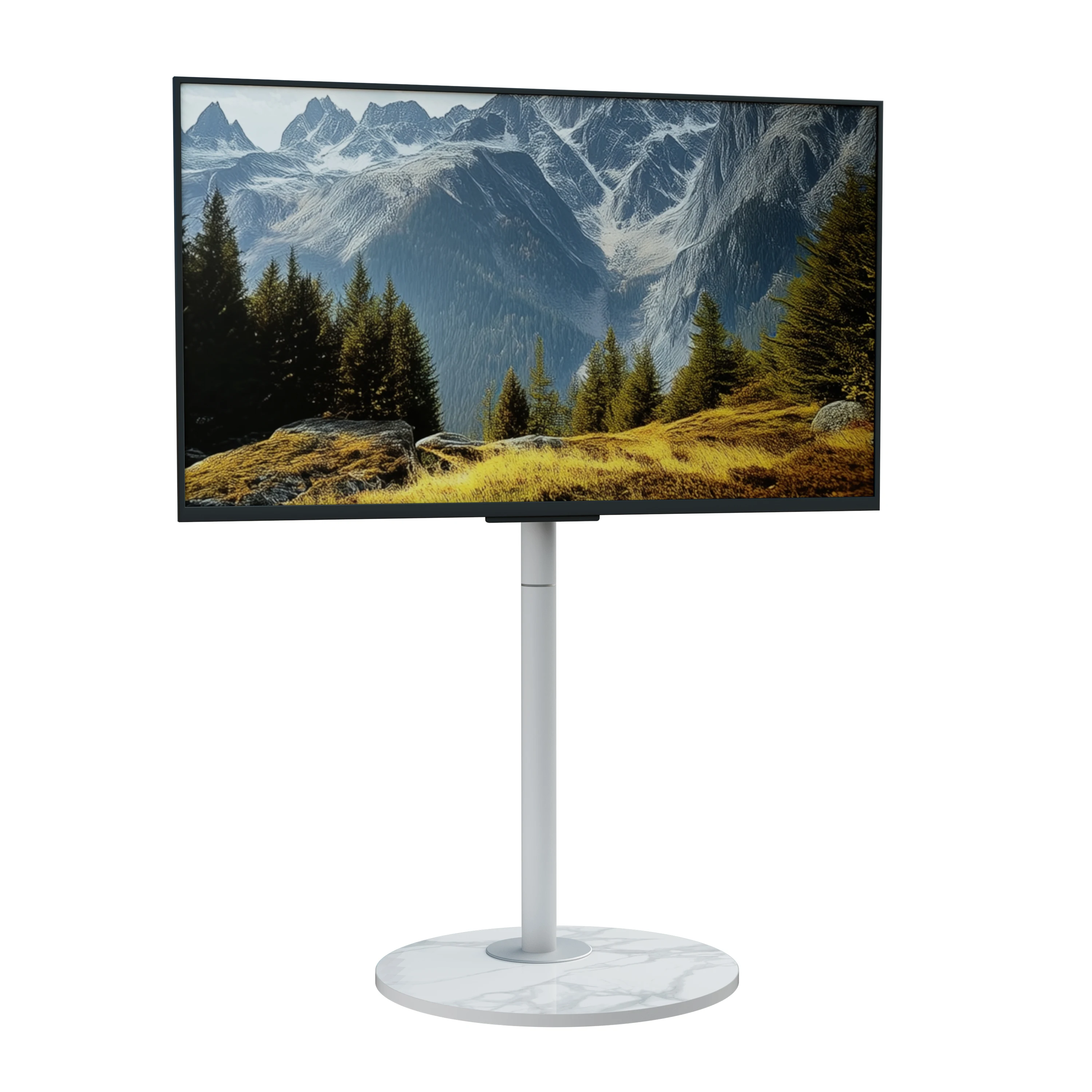 Le support TV mobile blanc Unho est adapté pour un support TV portable rotatif dans le salon, adapté aux téléviseurs LCD LED OLED de 40 à 75 pouces, réglable en hauteur, support TV à base en bois,