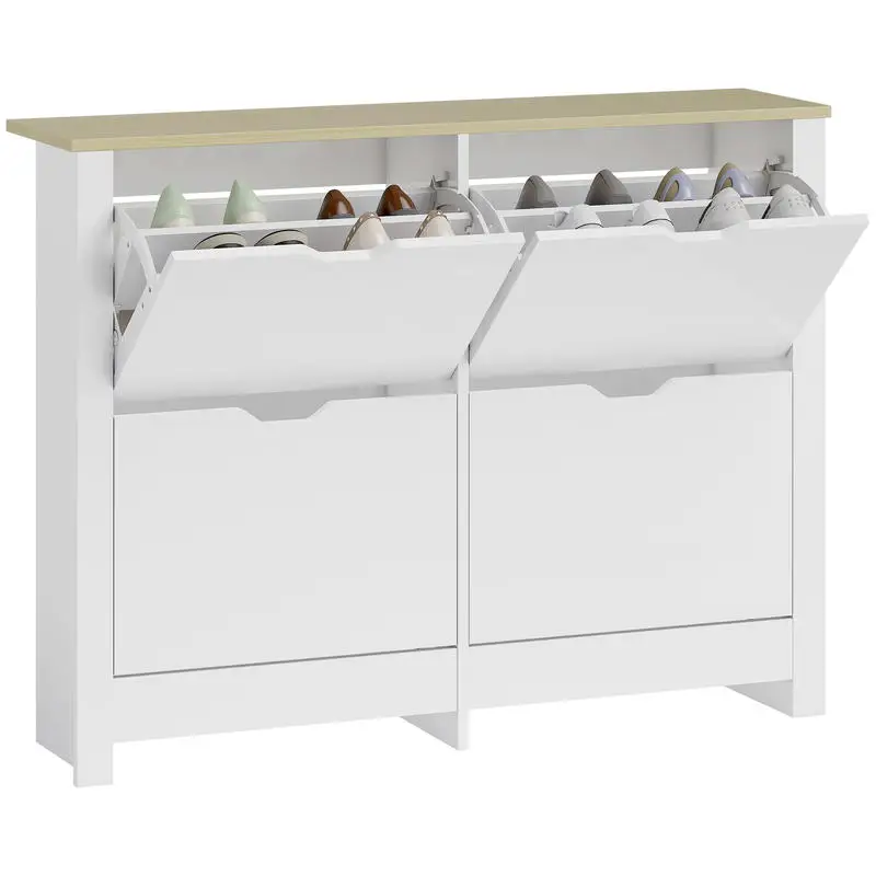 Schuhschrank für 16 Paar Schuhe, schmaler Schuhschrank mit 4 klappbaren Schubladen und verstellbaren Regalböden, modernes Design