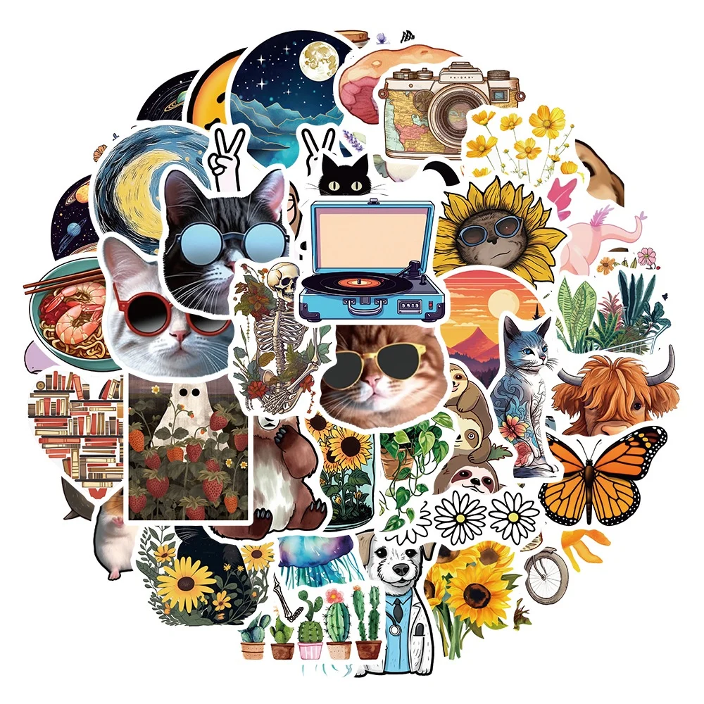 50PCS Nette INS Stile Katzen Hunde Tiere Pflanzen Aufkleber Für Gepäck Telefon Fall Laptop Notebook Aufkleber BulingBulingStickers Shop Image