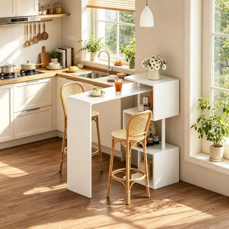 Table de bar chic avec grands rangements, table de fête multifonctionnelle, table à manger (table uniquement), table de salle à manger, table de cuisine, facile à nettoyer, design moderne