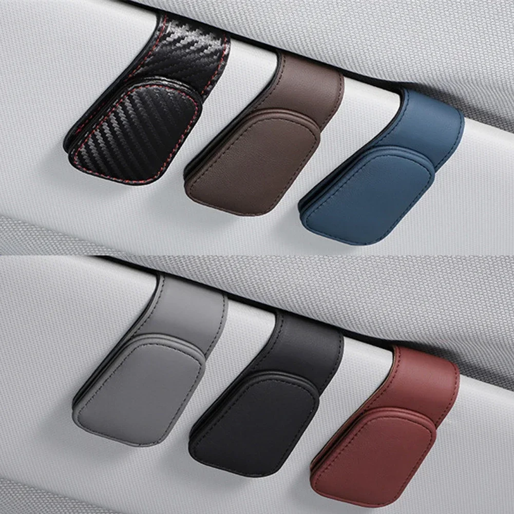 Support universel magnétique en cuir pour lunettes de soleil et lunettes de vue à clipser sur pare-soleil de voiture – Accessoire de rangement multifonction pour automobile