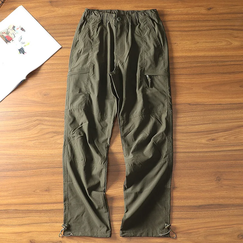 KIDWHXR Herren Cargo-Hose Einfarbig Lose Taschen Männerhose Dünn Elastischer Bund Outdoor Casual Herren Gerade Hose Image
