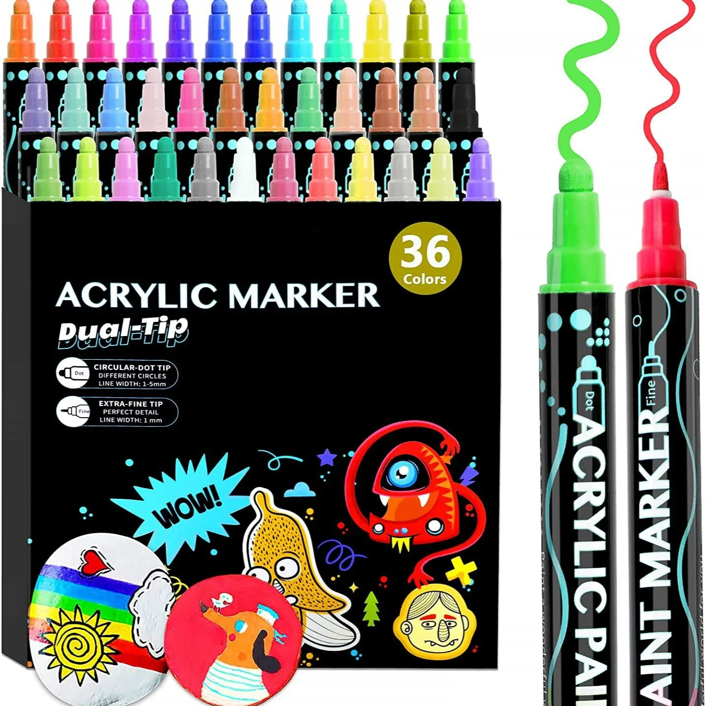 12-farbiger Acrylmarker mit zwei Spitzen, Dot-Dot-Stift, pigmentierter Stift auf Wasserbasis, Keramikmarker, Kunstmarker für Künstler, Zeichen- und Kritzelstift Image