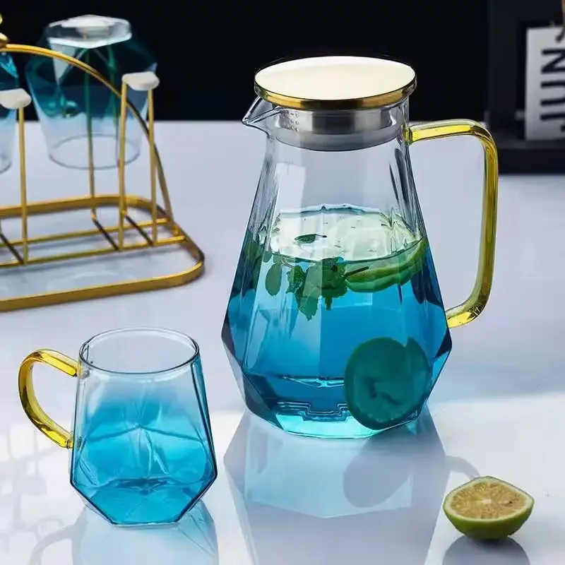 1,5 L bunte Diamant Glas Teekanne Set Hause Wasser Karaffe Hitzebeständige Teekanne Heißes Kaltes Wasser Krug Kaffeekanne Image