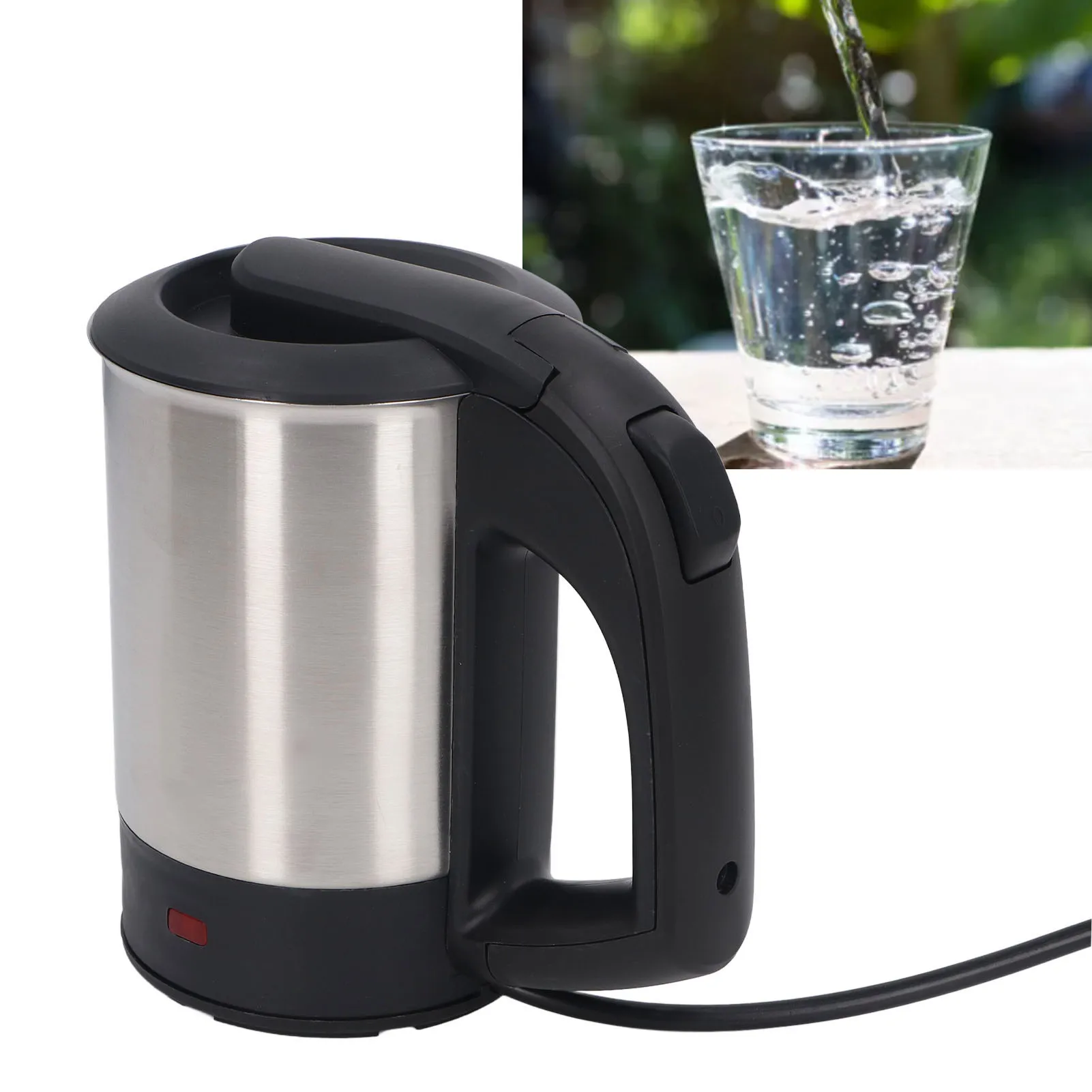 Elektrischer Wasserkocher, 1000 W, 0,5 l, Edelstahl, automatische Abschaltung, Trockengehschutz, Wasserkocher, Heizung mit 2 Tassen für Zuhause Image