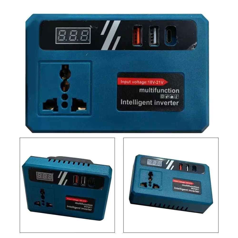 120 W Lithium-Batterie-Wechselrichter, DC 21 V auf 220 V, 3 USB-Anschlüsse, Stromwandler, Transformator, Hochleistungs-Multifunktions-Batterie-Wechselrichter Image