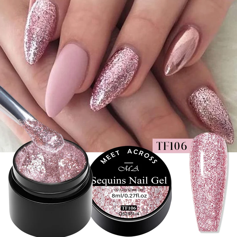 8ml Glitzer-Pailletten Gel-Nagellack Platin-Glitter Gold Silber Semi-Permanent Abziehbarer UV-Gel-Lack Maniküre Nagelbedarf Image