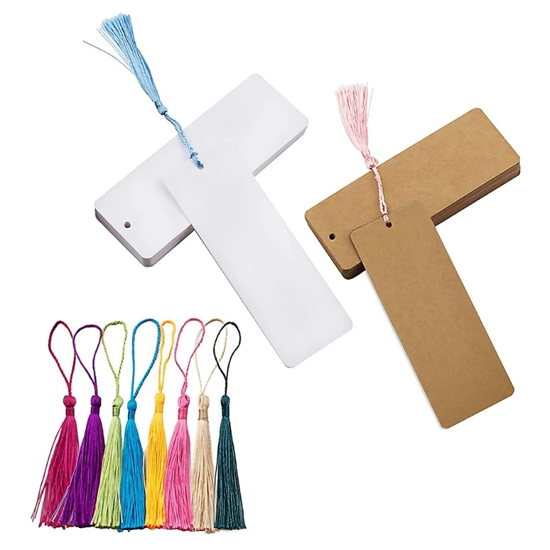 120 Pcs DIY Personalisieren Leere Lesezeichen Quaste Kit 60 Pcs x Leere Papier Lesezeichen 60 Pcs x Klassische Clolorful Quaste anhänger