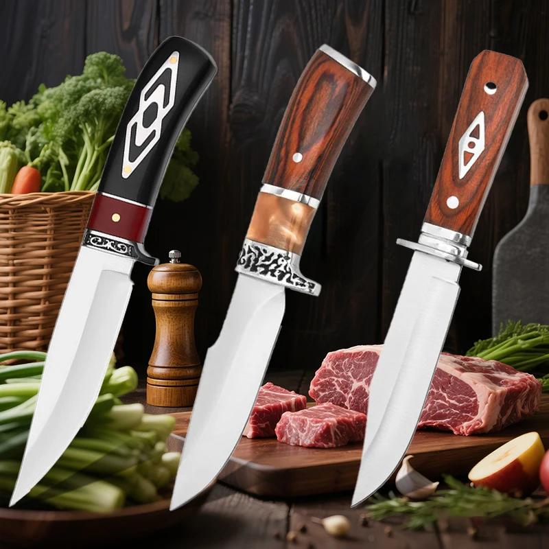 Gerades Küchenmesser, Obstmesser aus Edelstahl mit Messerhülse, professioneller Grillgriff des Koches, kleines Fleischmesser Image