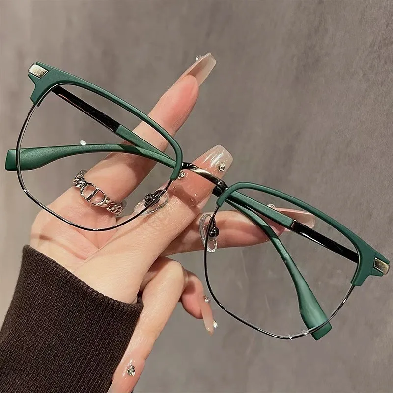 1 Stück Neue Große Quadratische Halbrahmen-Brille mit Blaulichtfilter, Premium Metall-Business-Brillen Unisex Image
