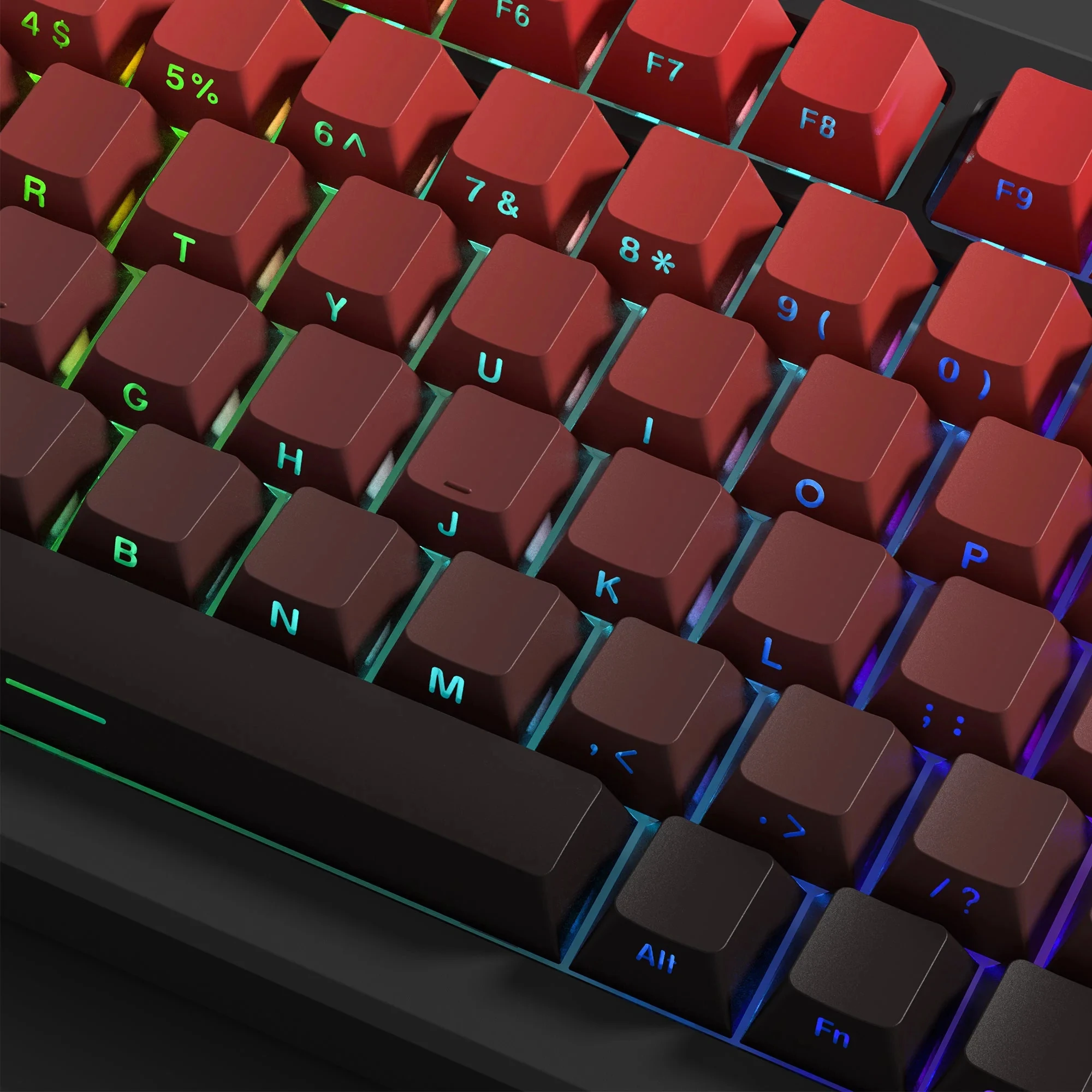 Seitlich bedruckte, rot verlaufende Tastenkappen, Double-Shot-PBT-Tastenkappen, durchscheinend, benutzerdefinierte Tastenkappen, OEM-Profil für Cherry MX Switches Tastaturen Image