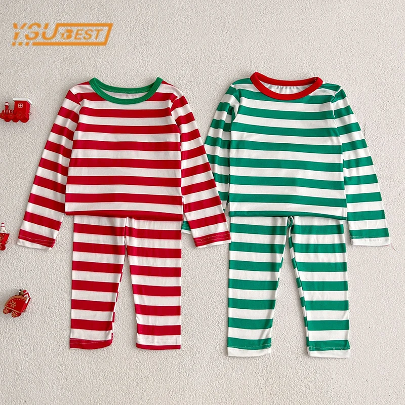 Herbst Kinder Baby Jungen Mädchen Langarm Streifen T-shirt + Hosen Kleidung Sets Baby Jungen Mädchen Pyjamas kinder Kleidung anzug Image