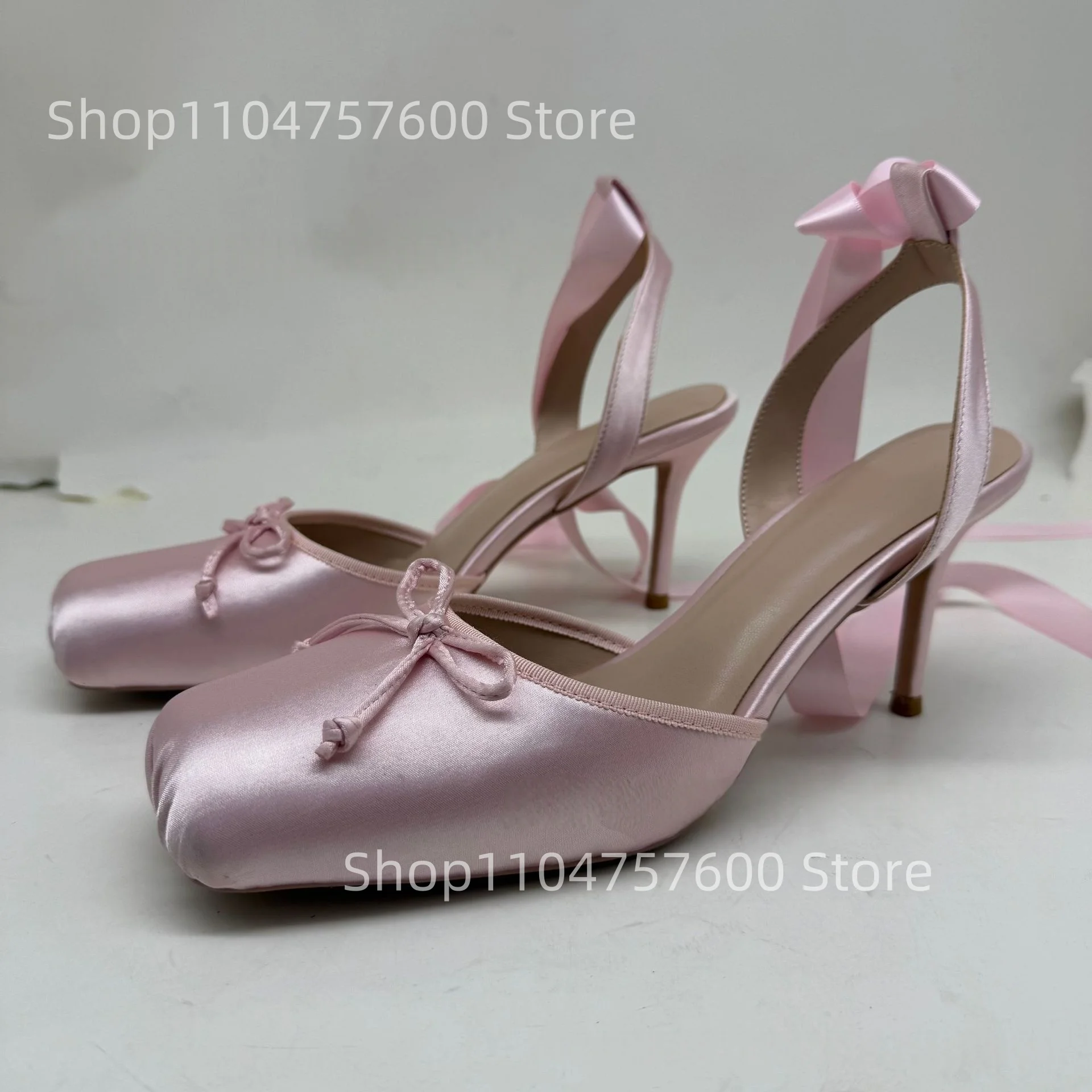 2025, neue Damen-Ballettschuhe mit Wickelkappe, quadratische Zehen, Stiletto-Absätze, Knöchelriemen, Schleife, elegante Retro-Damen, große Größe, flacher Schuh
