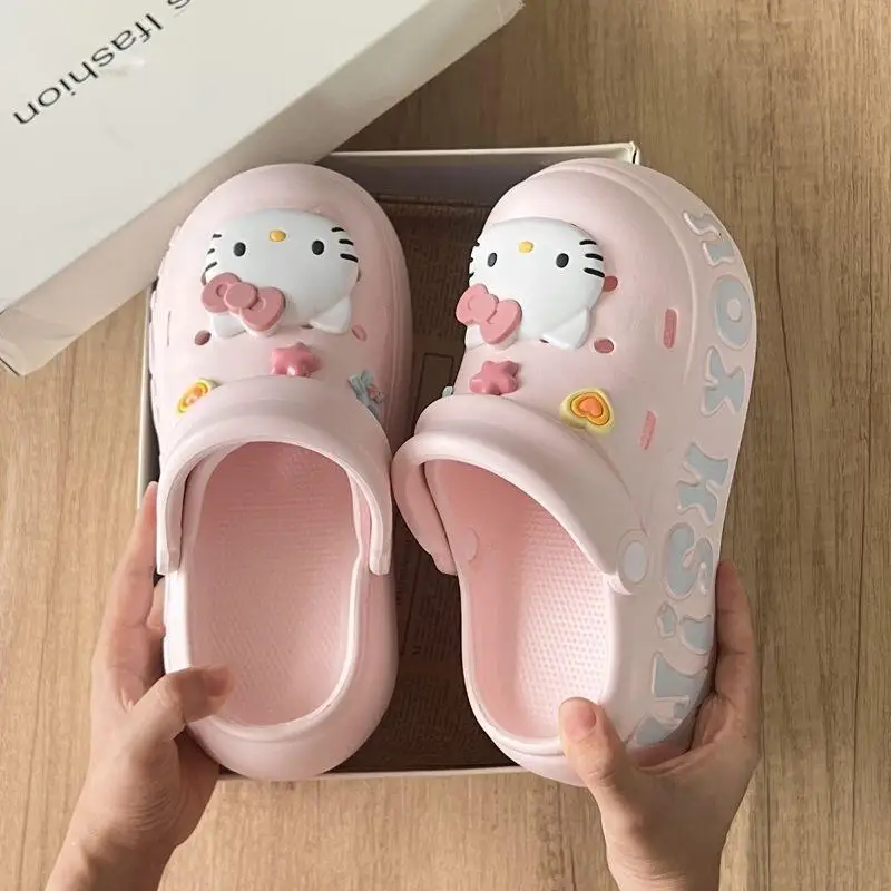 Kawaii Hello Kitty Sommer-Hausschuhe, Sanrio Home Badezimmer-Badesandalen aus Eva, modisch, rutschfest, können draußen getragen werden, Schuhe mit dickem Boden