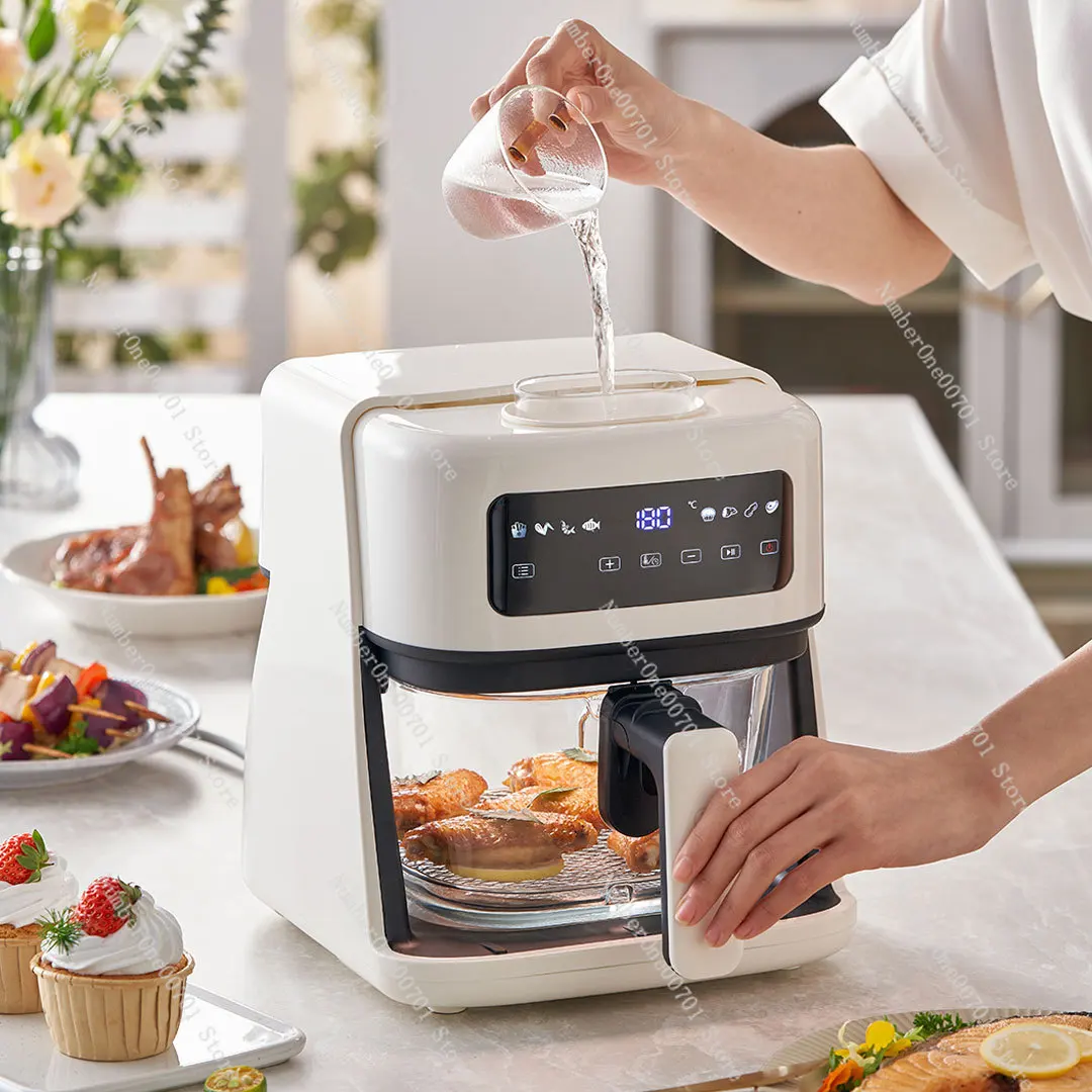 Sichtbare Sprüh-Luftfritteuse, intelligenter Elektroofen, All-in-One-Gerät mit Befeuchtungsfunktion, ölfreies Kochgerät mit herausnehmbarem Frittierkorb Image