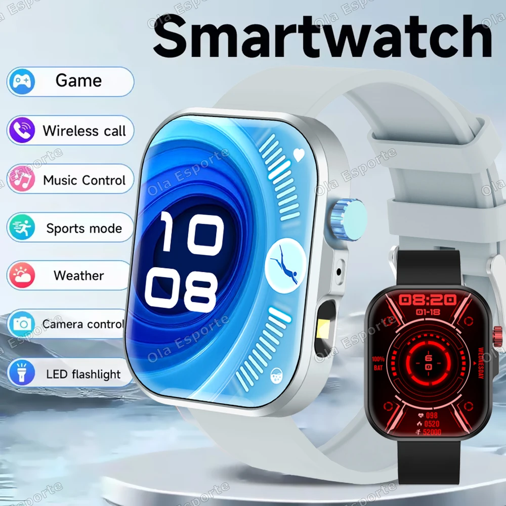 2026 Neue LED-Taschenlampe Smartwatch für Herren Outdoor-Sport Fitness-Tracker Gesundheitsmonitor 2,01 Zoll Bluetooth-Anruf Smartwatch Hw12 Image