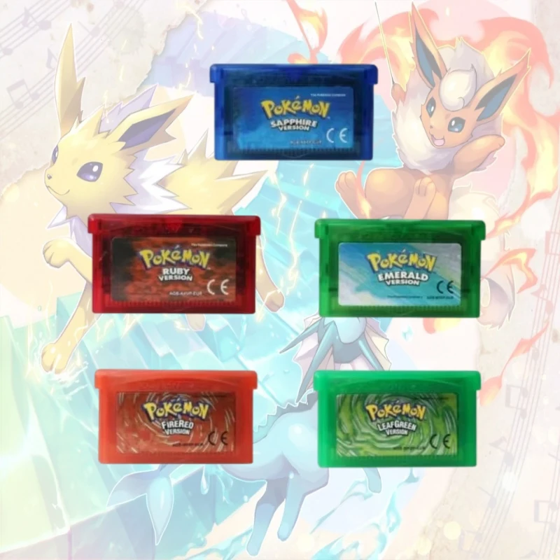 Pokemon GBA 6 Languages Game Card 32 Bit Video Game Console Cartridge FireRed LeafGreen Ruby Sapphire Emerald For DS/NDS/GB