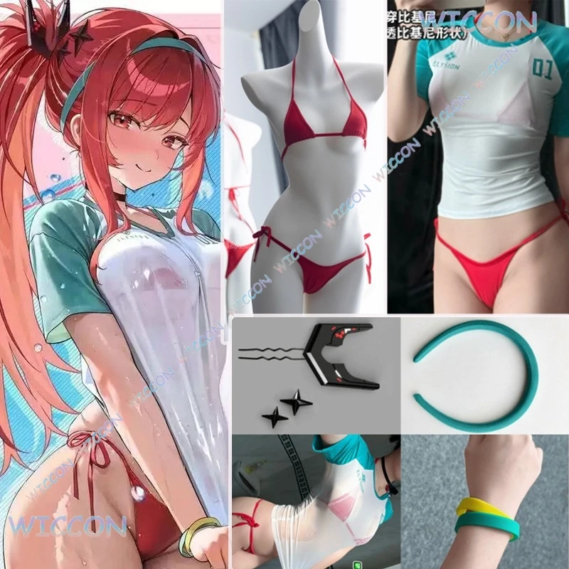 Spiel NIKKE Siegesgöttin Cosplay Rapi Rote Kapuze Roter Geschmack Outfit Sexy Bikini Shirts Frauen Event Sexy Frauen Kostüm Set Perücke