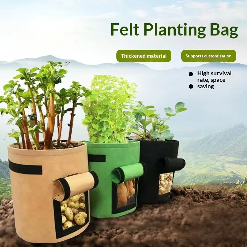 3 Stile Filz-Pflanztaschen, Vliesstoff-Gartenkartoffel-Töpfe, Gewächshaus-Gemüse-Anzuchttaschen, feuchtigkeitsspendend, vertikal Image