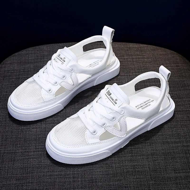 Neue Weiße Damen-Freizeitschuhe Peeptoe-Sandalen mit Metallverzierung Transparente Atmungsaktive Mesh-Schuhe Große Größen Zapatos Para Mujer