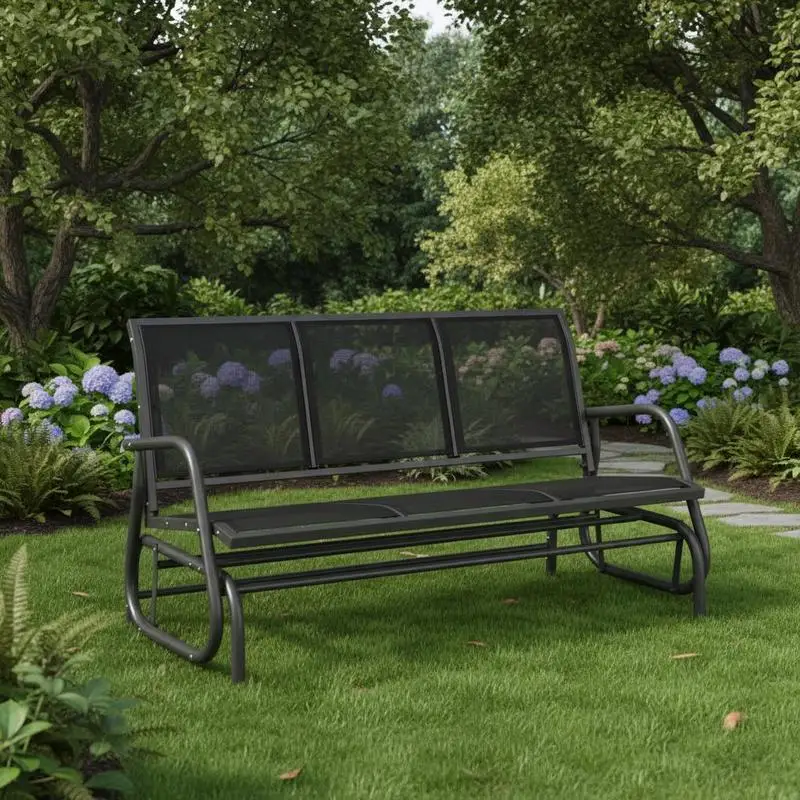 3-Sitzer-Schaukelbank mit Schaukelmechanismus, Gartenschaukel-Sitzbank aus Metall, Parkbank bis 300 kg belastbar, Gartenmöbel für Garten, Terrasse, 147 x 70 x 85 cm, Dunkelgrau