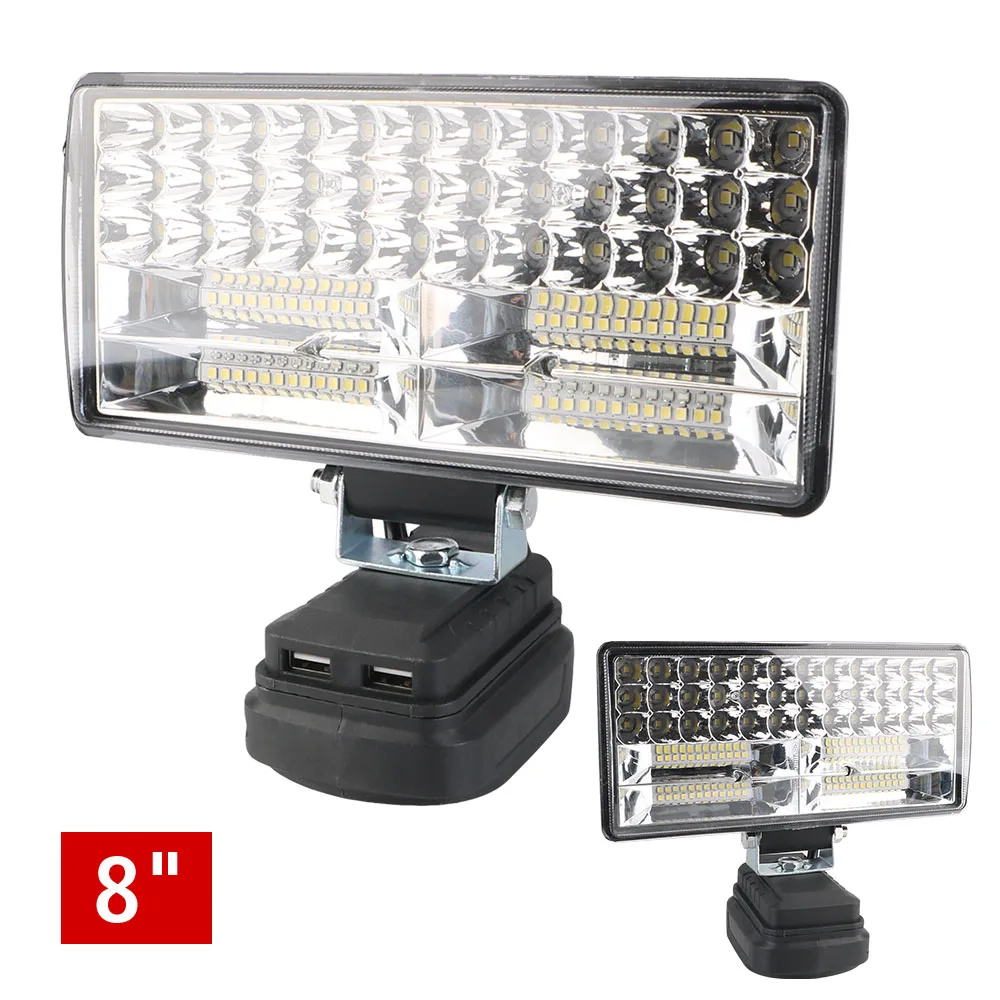 ​ Arbeitsleuchte, hohe Helligkeit, Taschenlampe, Campinglampe für Makita Li-Batterien, 18 V, LED-Scheinwerfer, Notfalllampen, 8 Zoll, USB-Ladegeräte Image